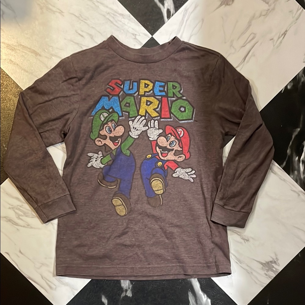 Super Mario Kids Brown Long Sleeve Shirt